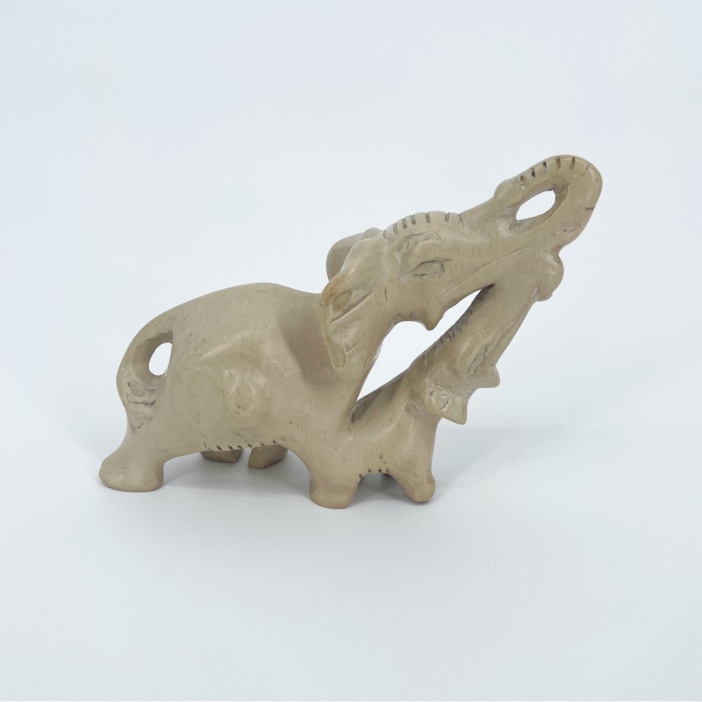 Hand Carved Soapstone Elephant and Calf Figurine Made in Kenya